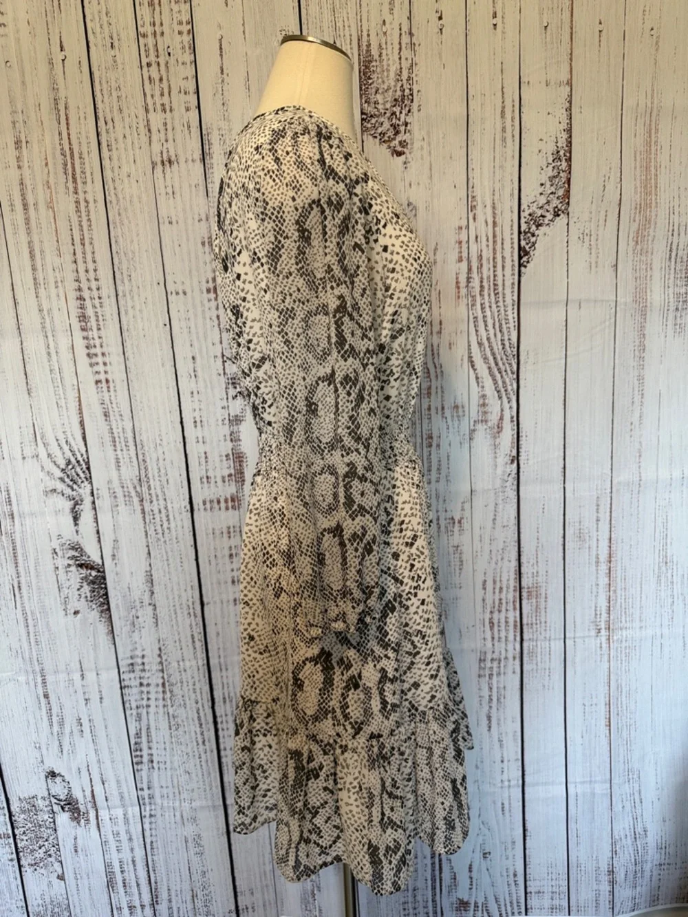 J. Crew Gray and White Snake-Print Long‎ Sleeve Dress